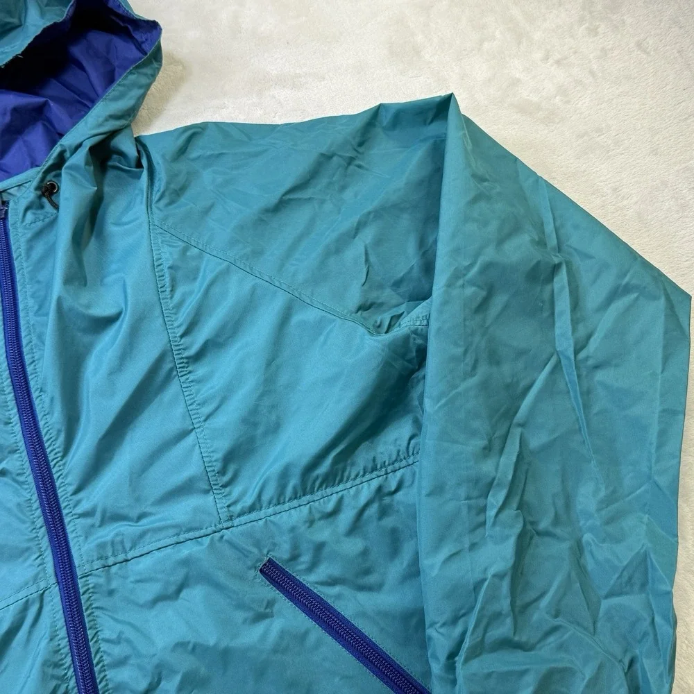 Vintage Sierra Designs Rain Jacket Small Teal Blue Nylon Packable Hooded 90s